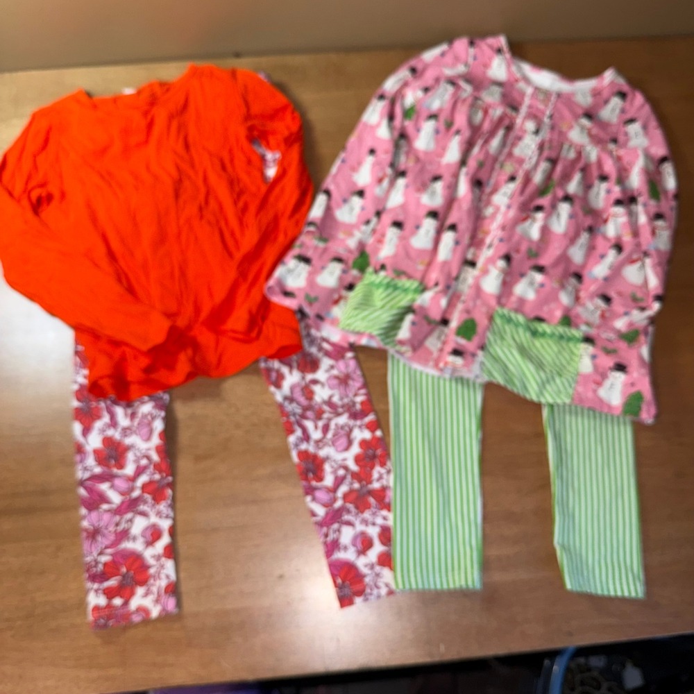 Crewcuts & Sweet Honey Girls Outfits Lot 2 Sets Floral Snowman Size 6 7